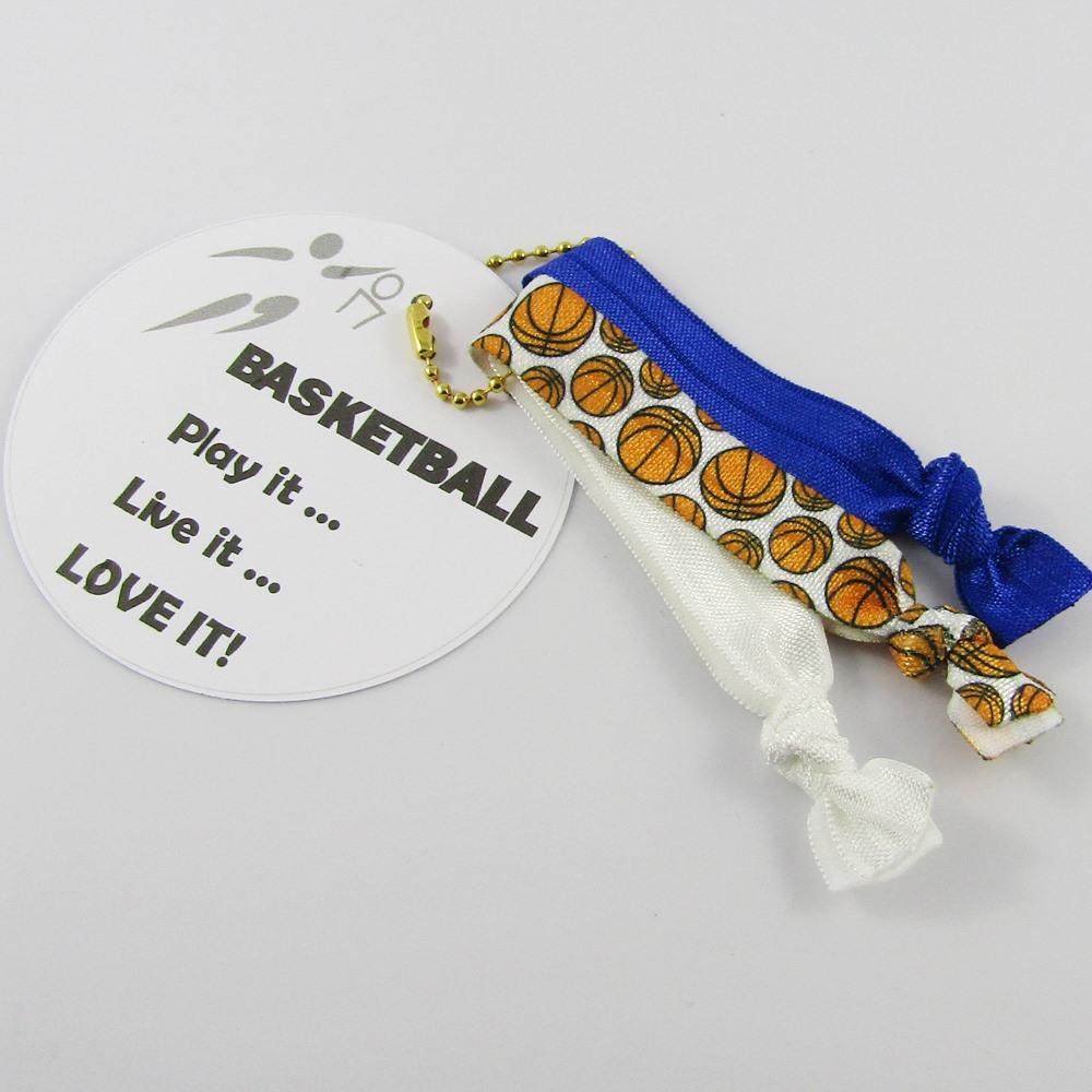 Basketball Knotted Hair Ties Wristbands & Ball Chain Hair Tie Keeper Pick Colour