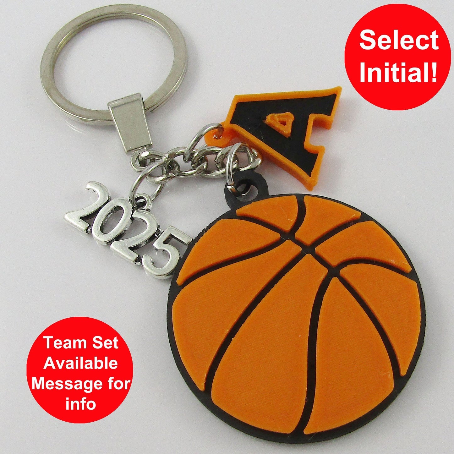 Personalised 2025 Basketball Charm Keychain 115mm Sports Gift Select Initial