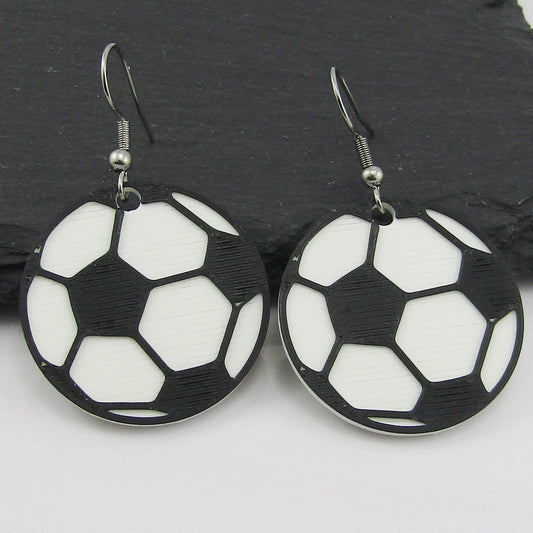 Soccer Earrings 30mm Stainless Steel Hooks Lightweight Acrylic Charms