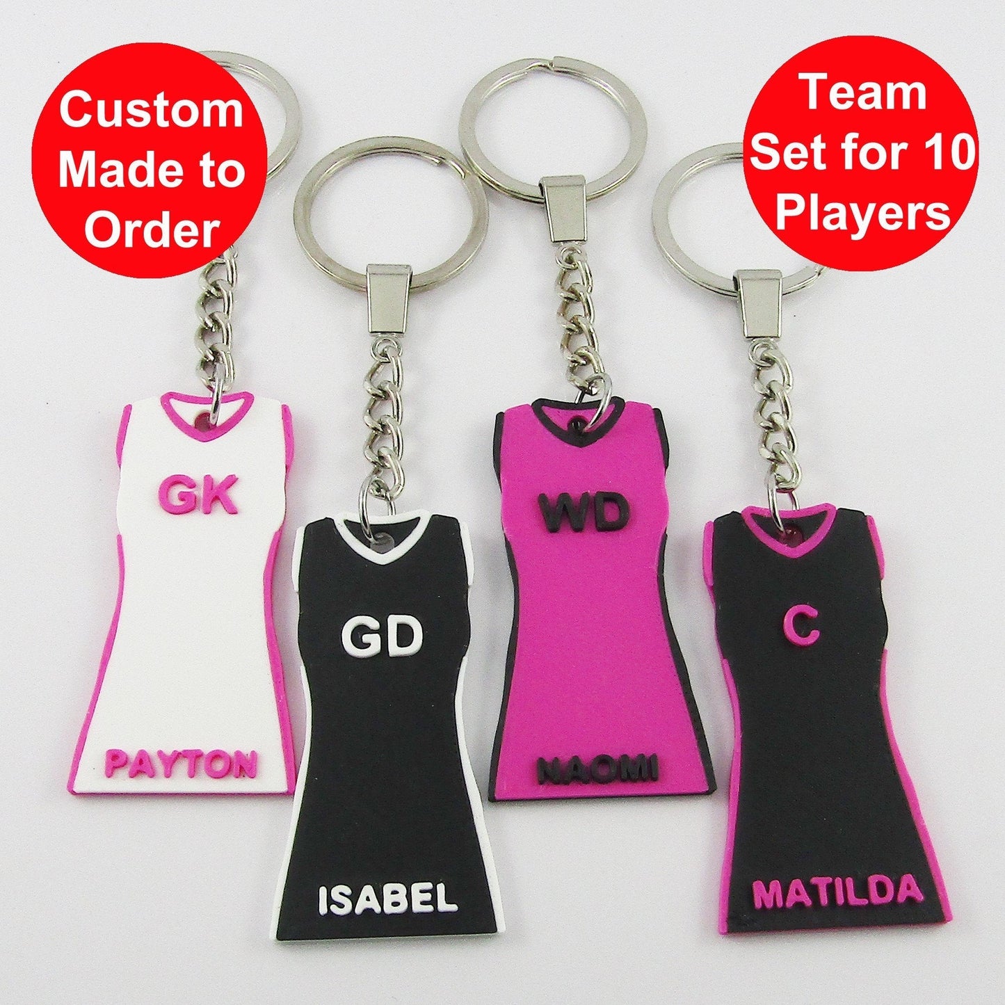 Set of 10 Personalised Netball Jersey Dress select Colours Name and Position