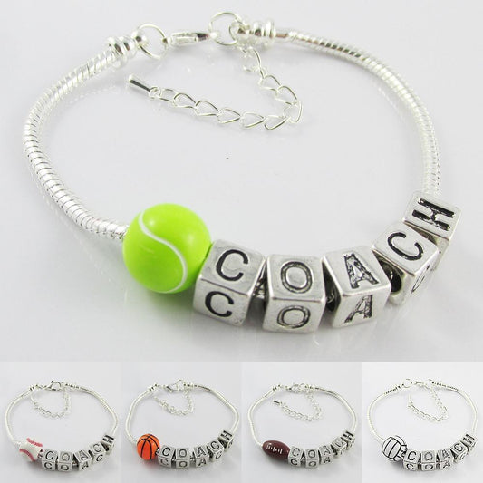 Sport Coach Charm Bracelet 20cm Pick Baseball Basketball Football Netball Tennis