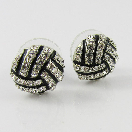 Enamel Rhinestone Netball Stud Earrings 13mm Stainless Steel Post