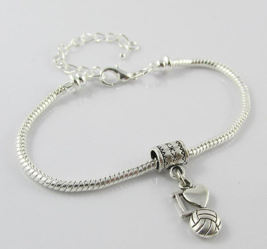 I Love Netball Charm Bracelet Snake Chain Available in 16, 18 or 20cm