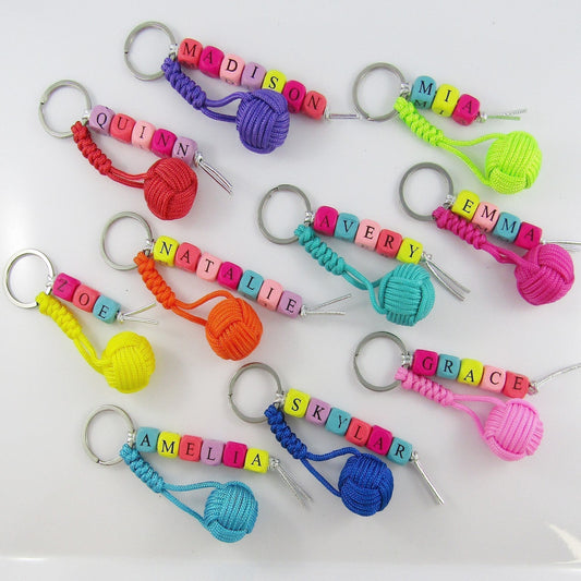 Team Set of 10 Rainbow Name Cord Netball Bag Tag Keychain 95mm Pick Ball Colour