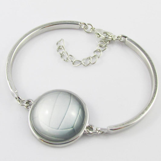 Glass Cover Cabochon Netball Charm Bangle Bracelet Sports Team Gift