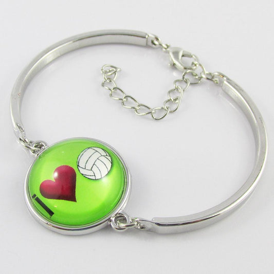 Glass Cover Cabochon I Love Netball Charm Bangle Bracelet Sports Team Gift