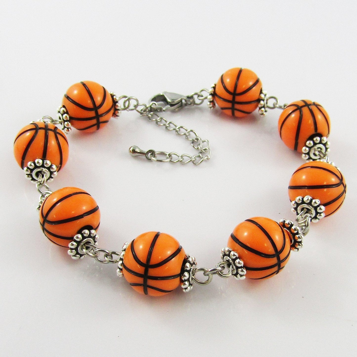 Basketball Beaded Link Bracelet Parrot Clasp 19cm Sport Coach Gift