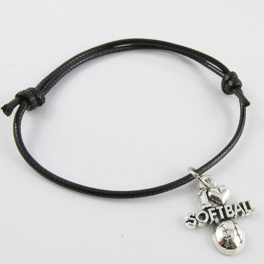 Adjustable I Love Softball Charm Bracelet Adjustable Unisex Sports Team Gift