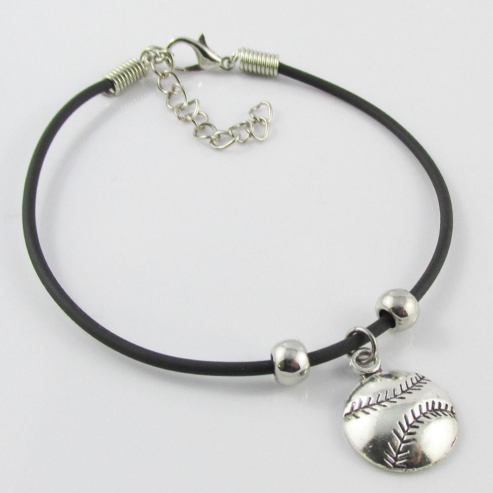 Softball Charm Bracelet 19cm Adjustable Black Cord Great Sports Team Gift