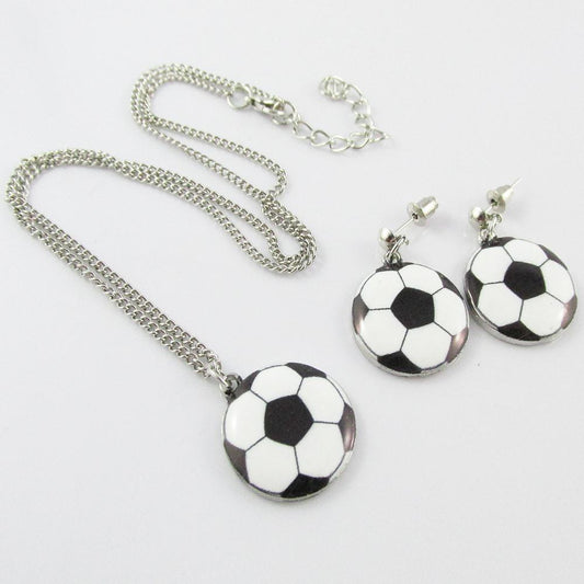 2pce Enamel Soccer Necklace and Stud Earring Set Sports Gift